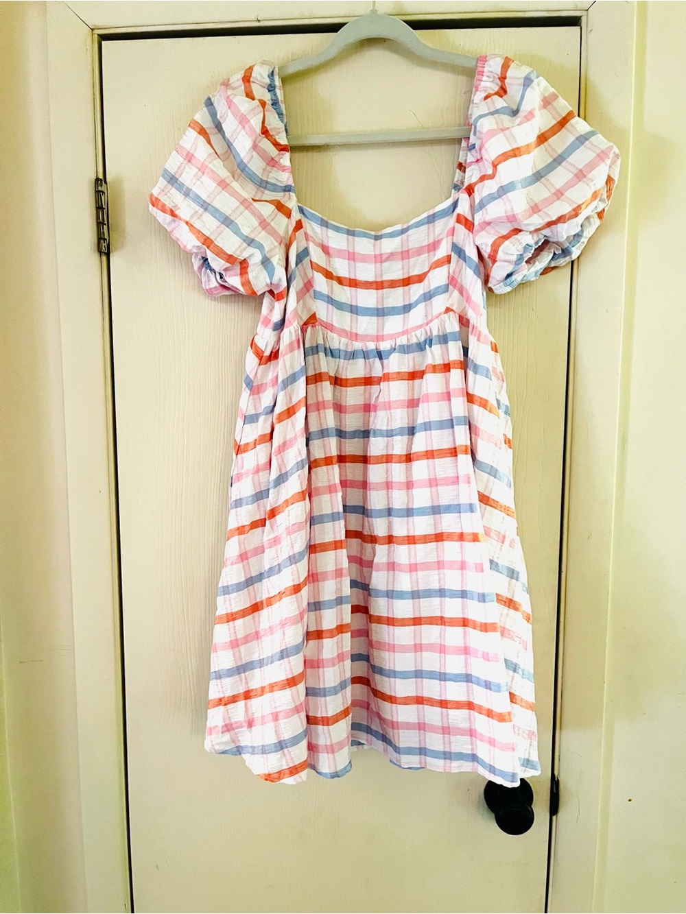 Storia Gingham Plaid Picnic Farmers Daughter Babydoll Cotton Boho Dress M